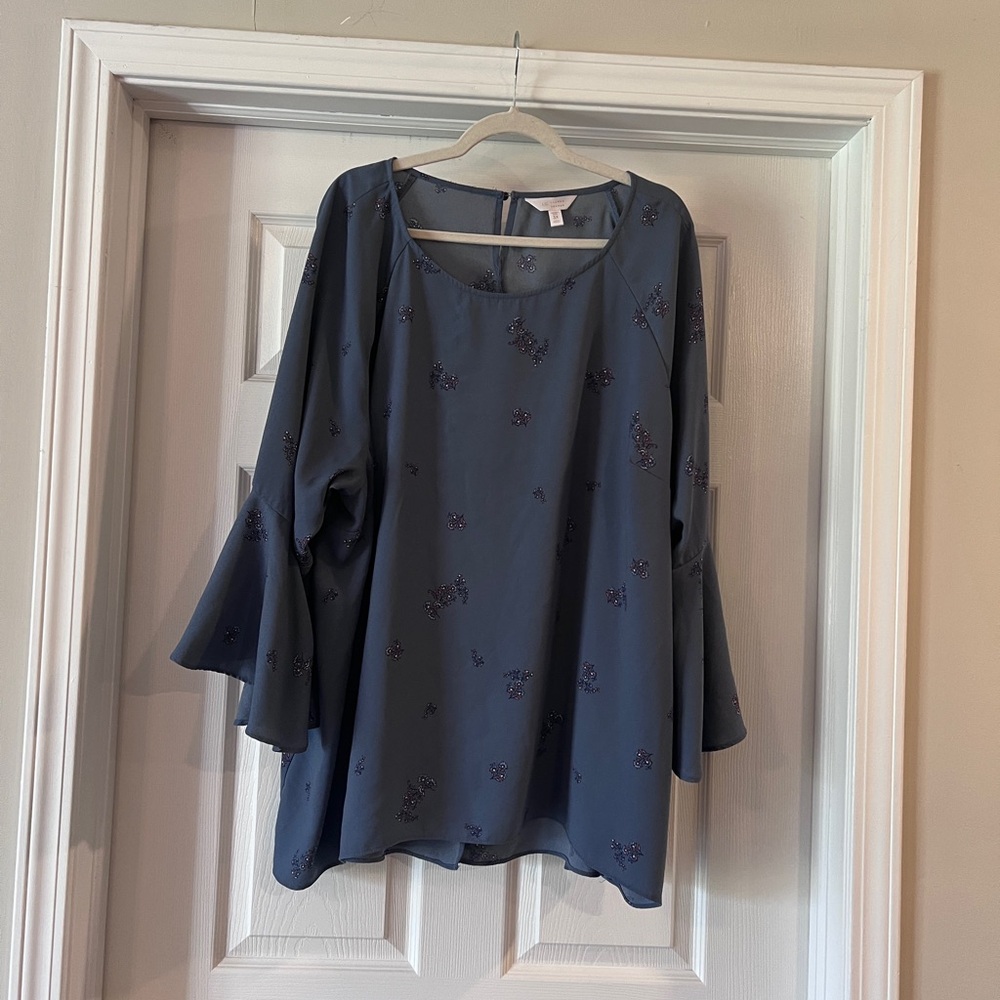 LC Lauren Conrad Slate Blue Embellished Bell Sleeve Tunic